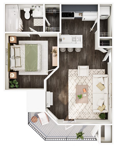 a floor plan of a bedroom with a bathroom and a living room